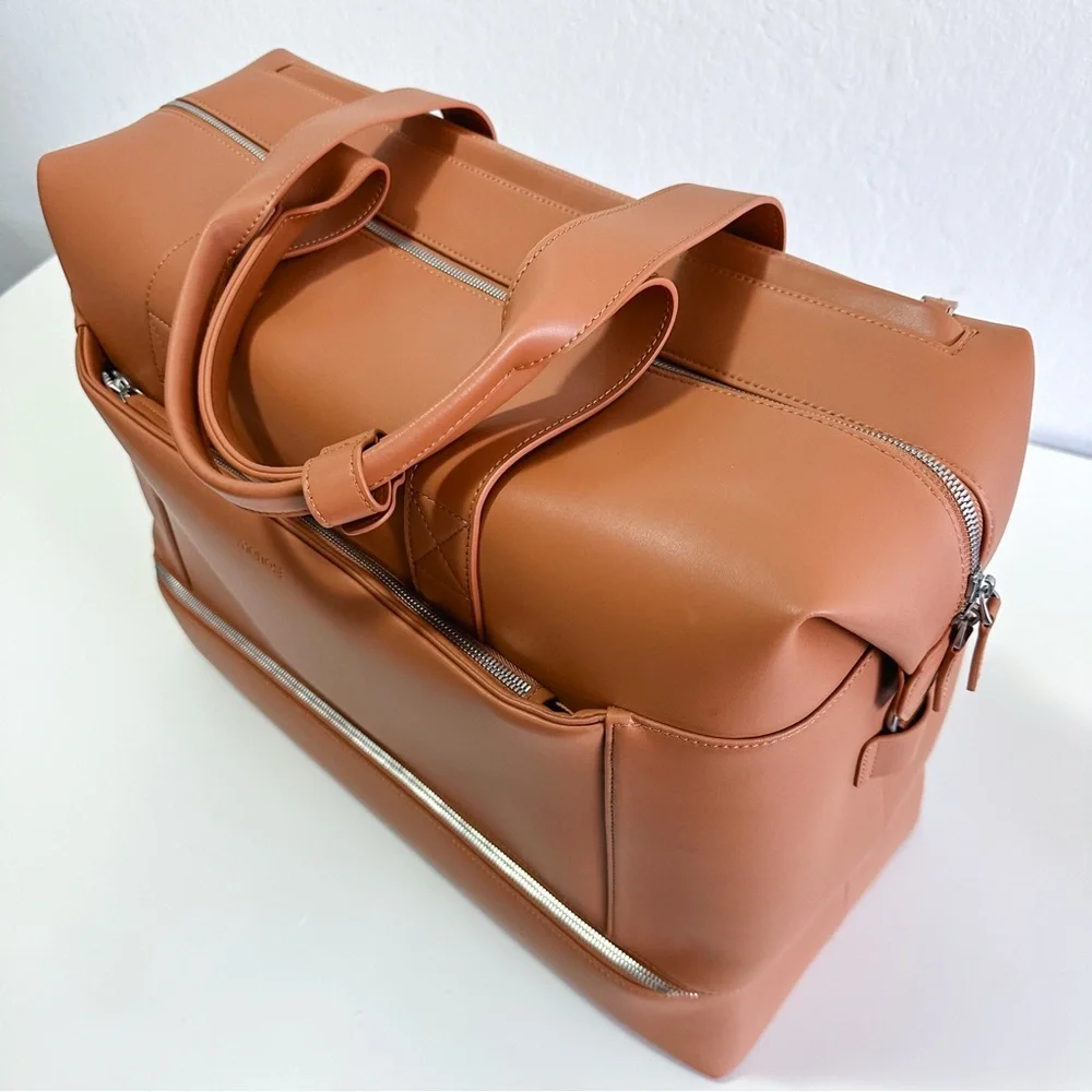 Monos Metro Saddle Tan Vegan Leather Weekender Travel Bag - Picture 4 of 13